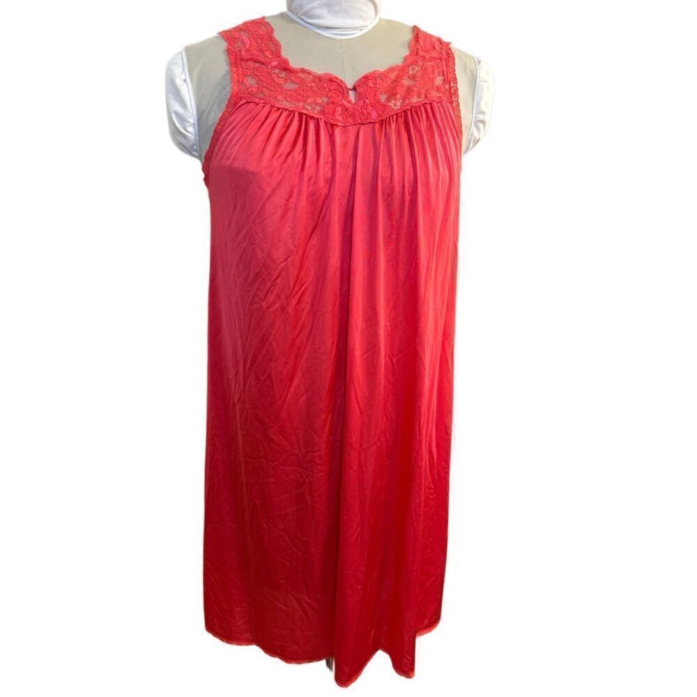 Shadow Line Women’s Nightgown & Robe Set Vtg 2-Pcs Sz. M Red Silky Nylon - Picture 3 of 12